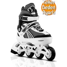 Metal Taban Paten Işıklı Ayarlanabilir Tekerli ve Bedenli Alıştırma Çocuk Genç Pateni Siyah 8780