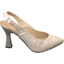 Solmaz Damla Arka Açık Taşlı Topuklu Ayakkabı