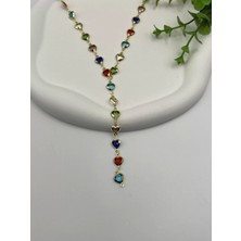 Renkli Kristal Taşlı Y Kolye 60CM (Kalp)