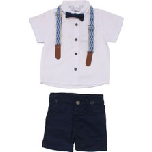 Erkek Çocuk Beyaz Gömlekli Lacivert Şortlu Papyonlu Takım - 1015969