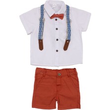 Erkek Çocuk Beyaz Gömlekli Turuncu Şortlu Papyonlu Takım - 1015968