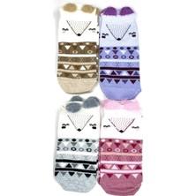 4 Çift Yumuşak Ponpon 3 Boyut Kulaklı Desenli Pamuklu Kadın Bilek Çorap