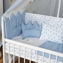 Bamgidoo Ahşap Lake Beyaz Renk Anne Yanı Beşik 3 Kademeli Sallanan Ahşap Beşik 60 x 120 cm - Mavi Prens Uyku Setli & Soft Yataklı