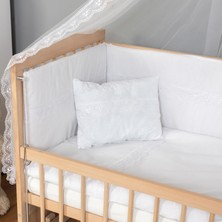 Bamgidoo Ahşap Organik Beşik Anne Yanı Beşik 3 Kademeli Lüx Bebek Beşiği 60 x 120 cm - Krem Güpür Uyku Setli & Soft Yataklı