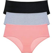 3 Adet Kadın Yüksek Bel Bato Külot Siyah Gri Pudra