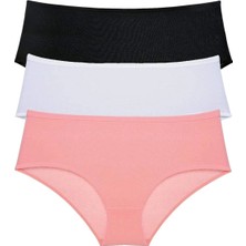 3 Adet Kadın Yüksek Bel Bato Külot Siyah Beyaz Pudra