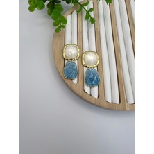 Özel Seri Mavi-Krem Sedefli Küpe 3.5cm