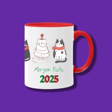 Kişiye ve Isme Özel Yılbaşı Tasarımlı Kedicik ve Isim Baskılı Kupa Bardak