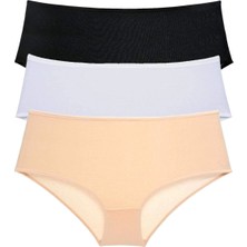 3 Adet Kadın Yüksek Bel Bato Külot Siyah Beyaz Ten