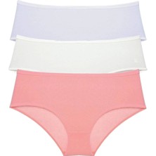 3 Adet Kadın Yüksek Bel Bato Külot Beyaz Krem Pudra