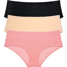 3 Adet Kadın Yüksek Bel Bato Külot Siyah Ten Pudra