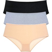 3 Adet Kadın Yüksek Bel Bato Külot Siyah Gri Ten