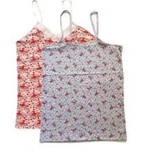 2 Adet Kadın Askılı Desenli Atlet Dantelli Empirme Pamuklu Penye D1-2