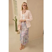 Çan Tül Etek Floral Desen Mavi