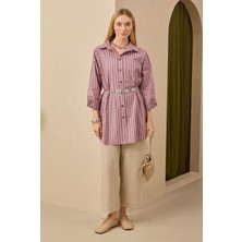 Çizgili Reglan Kol Gömlek Bordo