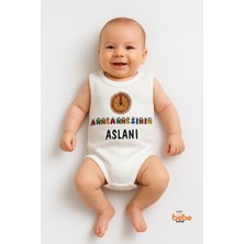 Anneannesinin Aslanı Yazılı  Pamuklu Ribana Tulum Body Zıbın Çıtçıtlı 6–36 Ay Unisex