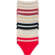 12 Adet Pamuklu Esnek Kadın Slip Bikini Külot Geniş Lastikli Baskılı