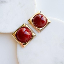 Çelik Kare Bordo Küpe