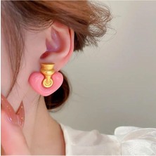 Çelik Pembe Kalp Küpe