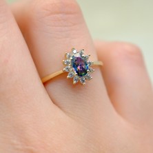 Fasek Gold 1,05CT Aleksandrit 0.30CT Pırlanta(Signty)Taşlı Anturajlı Vintage Tasarım Modern 925 Ayar Gümüş Yüzük