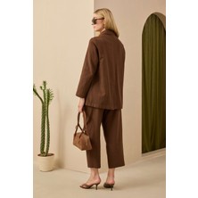 Çift Pileli Keten Pantolon Kahve