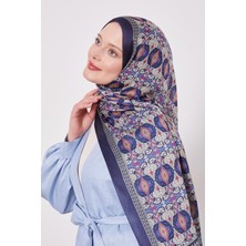 Lacivert Yansıma Desen Hint Ipeği Şal