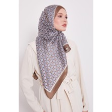 Haki Kare Desen Hint Ipeği Şal