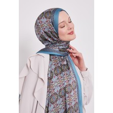 Turkuaz Yansıma Desen Hint Ipeği Şal