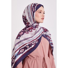 Lacivert Kenar Benek Desen Hint Ipeği Şal