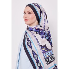 Lêvi D'or Siyah - Mavi Kenar Benek Desen Hint İpeği Şal