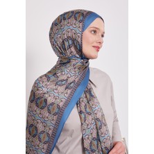 Kot Mavi Yansıma Desen Hint Ipeği Şal