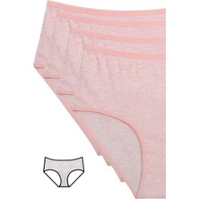 4'lü Yeni Seri Renkli Yüksek Bel Fitilli Ribana Bato Külot Pembe