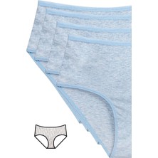 4'lü Yeni Seri Renkli Yüksek Bel Fitilli Ribana Bato Külot Mavi