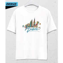 Hena Şehri Giy: Dubai Aurası Baskılı Beyaz Tişört – Erkek/Kadın Oversize Rahat Kesim