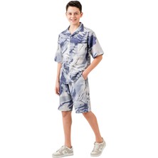 Erkek Çocuk Batik Desenli Mavi Gömlek Şort Oversize Ikili Takım