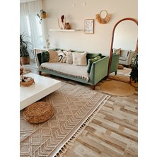Venucci Home & Living Joya Serisi Modern Dekoratif Halı 60 x 110 cm Dokuma Bej Renkli Saçaklı