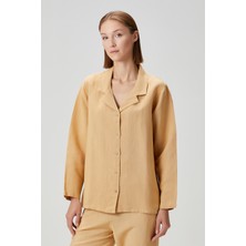 Lino Keten Gömlek Pijama Kum Beji