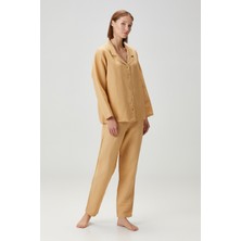 Lino Keten Gömlek Pijama Kum Beji