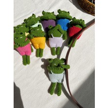 Kurbağa Amigurumi Çanta Charmı, Sarılan Kurbağa Çanta Süsü