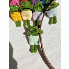 Kurbağa Amigurumi Çanta Charmı, Sarılan Kurbağa Çanta Süsü