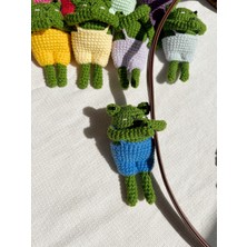 Kurbağa Amigurumi Çanta Charmı, Sarılan Kurbağa Çanta Süsü