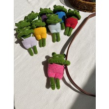 Kurbağa Amigurumi Çanta Charmı, Sarılan Kurbağa Çanta Süsü