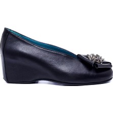 Gıves Siyah Hakiki Deri Kadın Dolgu Topuk