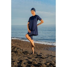 Mirates Lacivert Renk Yarım Kol Büyük Beden Micro (Esnek ve Çabuk Kuruyan) Kumaş Yarı Tesettür Mayo