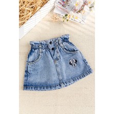 Fiğürlü Denim Şık Kız Çocuk Kot  Etek
