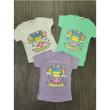 2025 Yaz Yeni Sezon Kız Çocuk Trust Me 3 Parça Baskılı  Penye Tişört