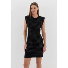 Taş Baskılı Elbise Sıyah