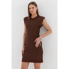 Taş Baskılı Elbise Kahve