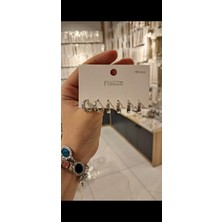 6 Lı Silver Çoklu Zirkon Halka Küpe