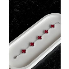 Silver Bordo Yonca Çelik Bileklik